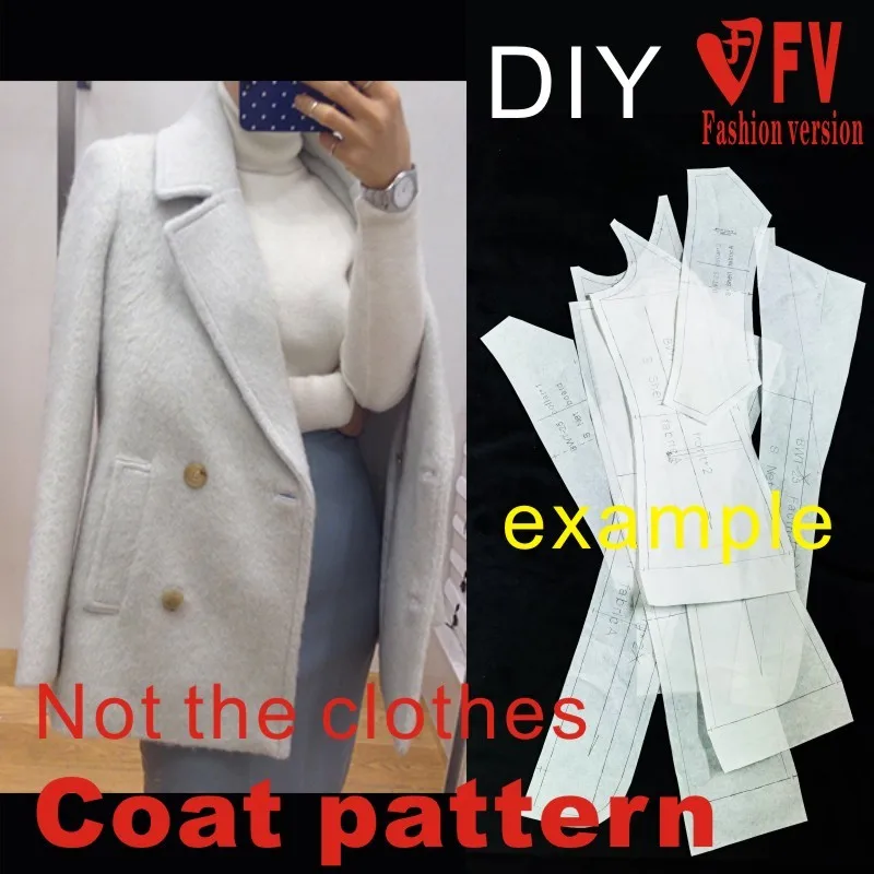 Ladies Simple Lapel Double-breasted Mid-length Coat 1:1 Pattern Garment Sewing Drawing BFY-67