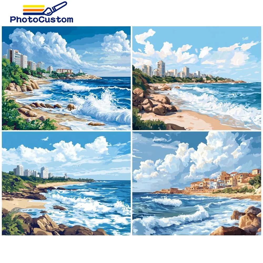 

PhotoCustom Paints By Numbers Sea Wave Pictures Oil Painting By Numbers Seascape Picture Of Coloring By Numbers For Home Decor