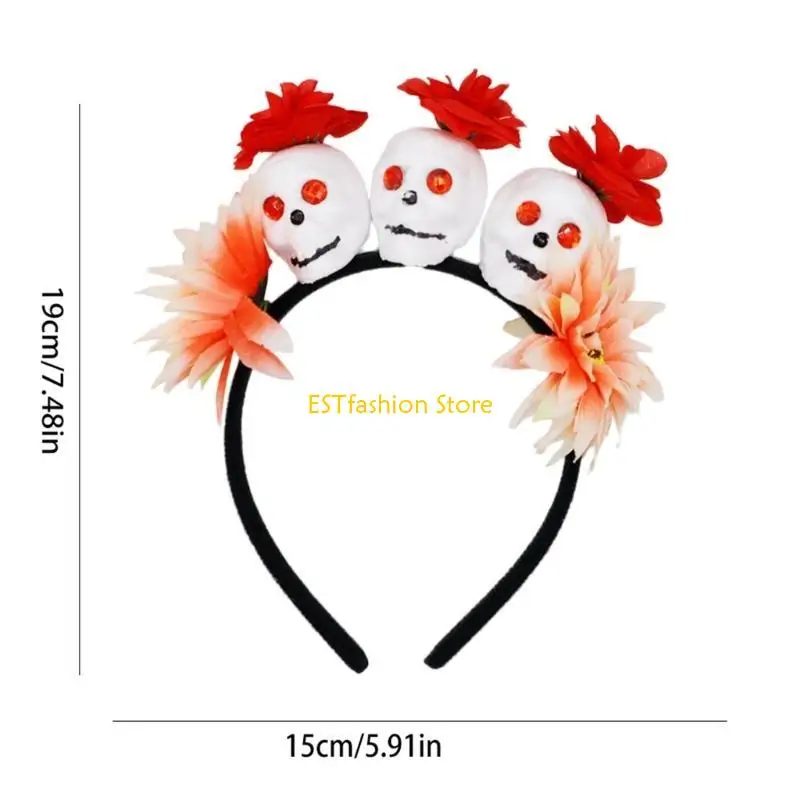 Y5GC Fairy Halloween Skull Stirnband mit Rose Party Geben Sie Geschenk für Jungen Mädchen