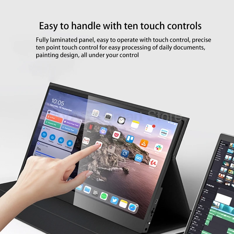 شاشة لمس 13.3 بوصة 4K محمولة PS5 شاشة توسيع الهاتف المحمول مفتاح شاشة كمبيوتر خارجي شاشة ثانوية 100% sRGB 400nit