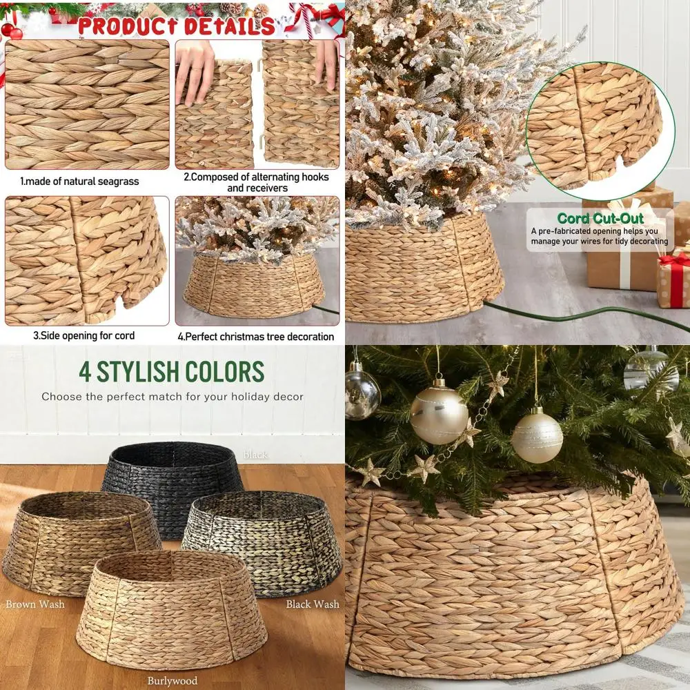 

Юбка для рождественской елки в деревенском стиле, воротник из ротанга 33, аксессуар для праздничной елки из натурального плетения для дома, гостиной, декабрь