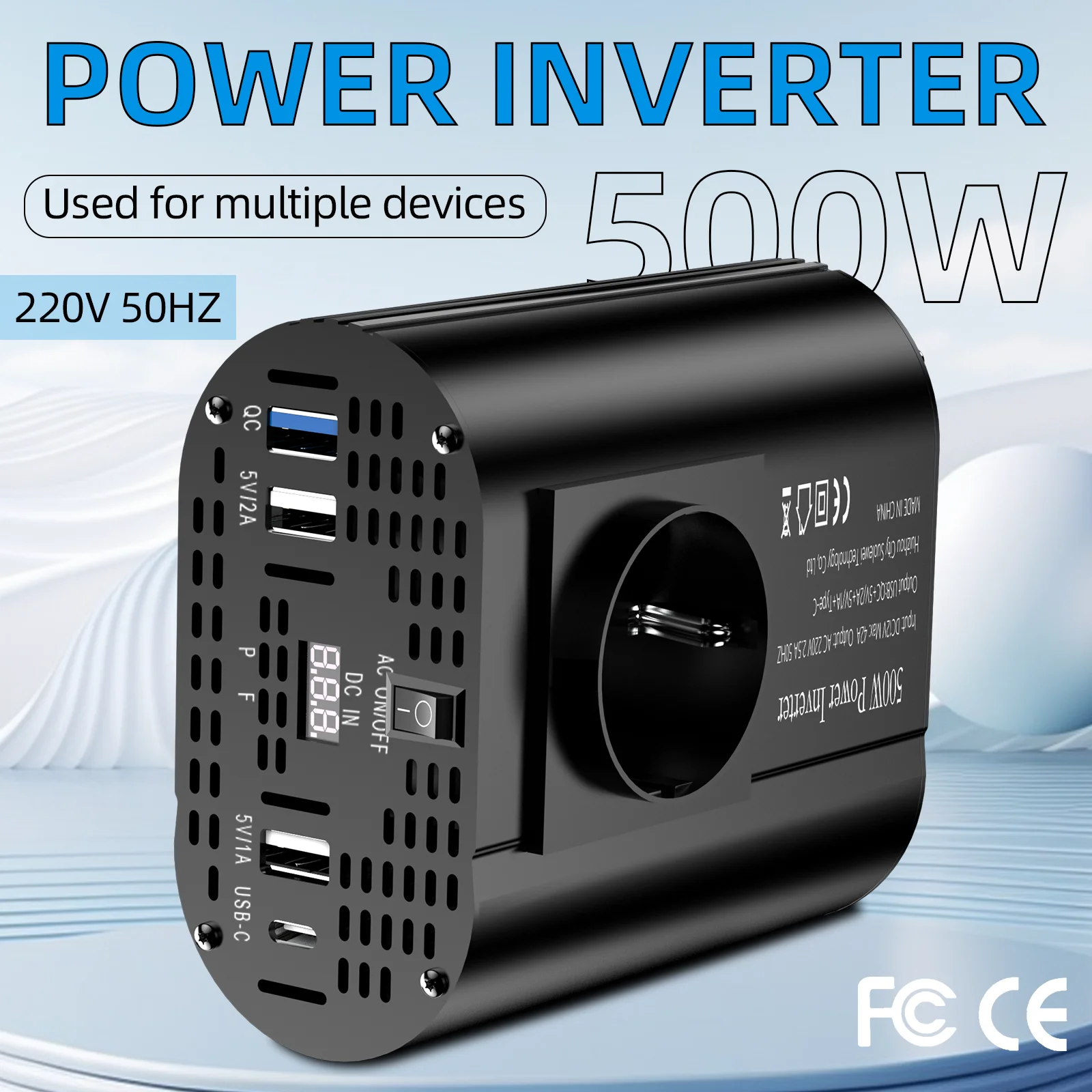 DC 12V to AC 220V 230V Inverter 500W/400W LED Voltage Converter European Socket Car Cigarette lighter plug Auto Accessories