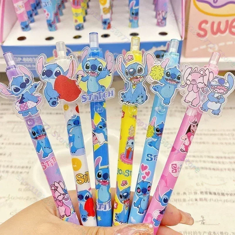 Disney Stitch 12/24/48pcs Gel Pen Lilo & Stitch Press Cartoon Patch 0.5mm Black Stationery Student Signature Pen Writing Tools