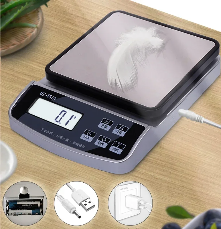 QZ-157A Electronic Scale USB Charge Precision Kitchen Balance Food Scale Household Coffee Scale Smart Digital Baking