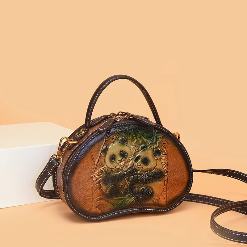 

Retro Panda Crossbody Shoulder Bag, Textured Casual Ethnic Style Handbag, Artistic Women's Bag, Apple Shaped Bag