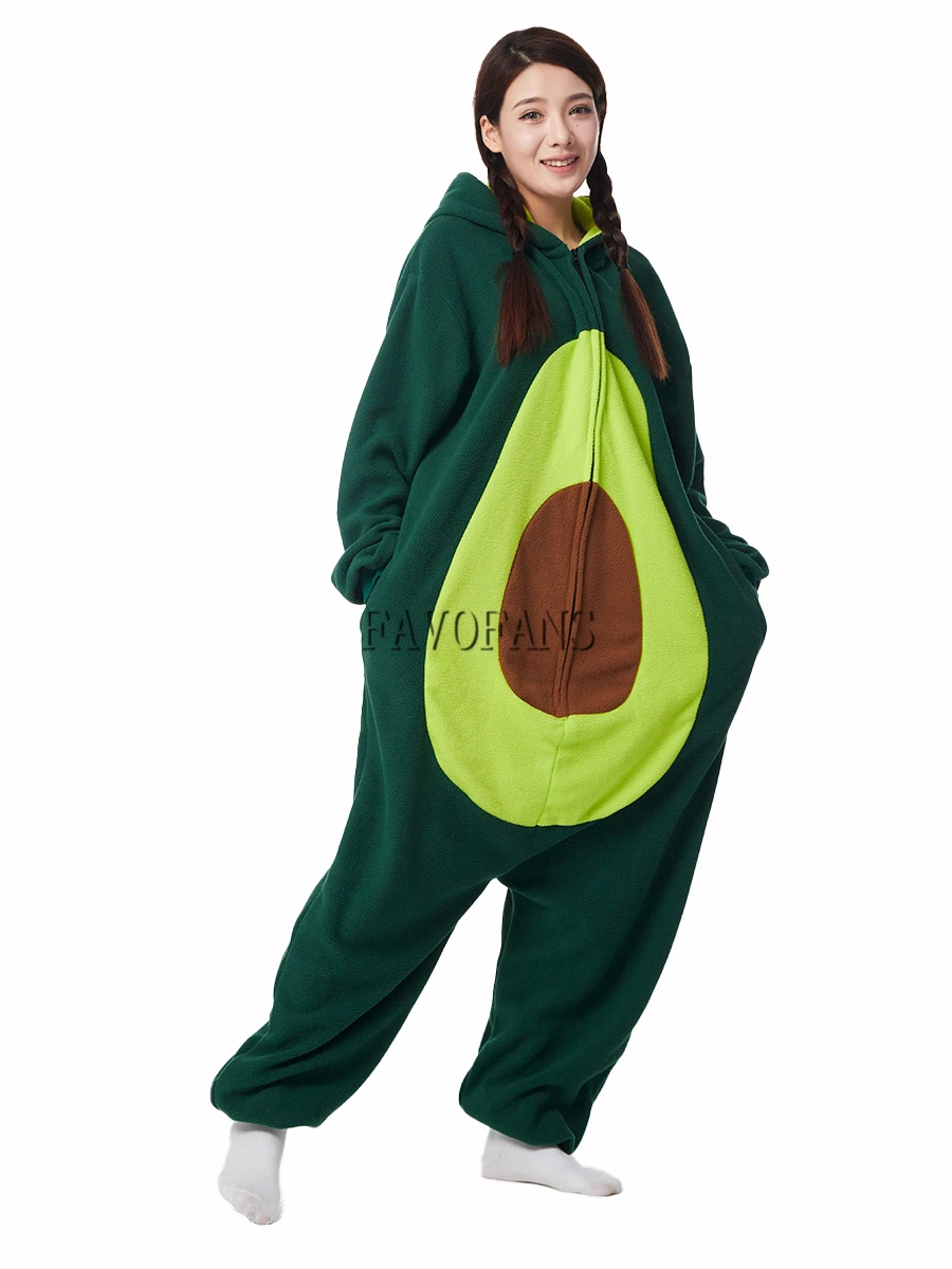 Favofans Kigurumi Onesie Avocado Pajamas For Adult Women Men Cute Animal Fruit Pyjamas Homewear Halloween Cosplay Party Costume