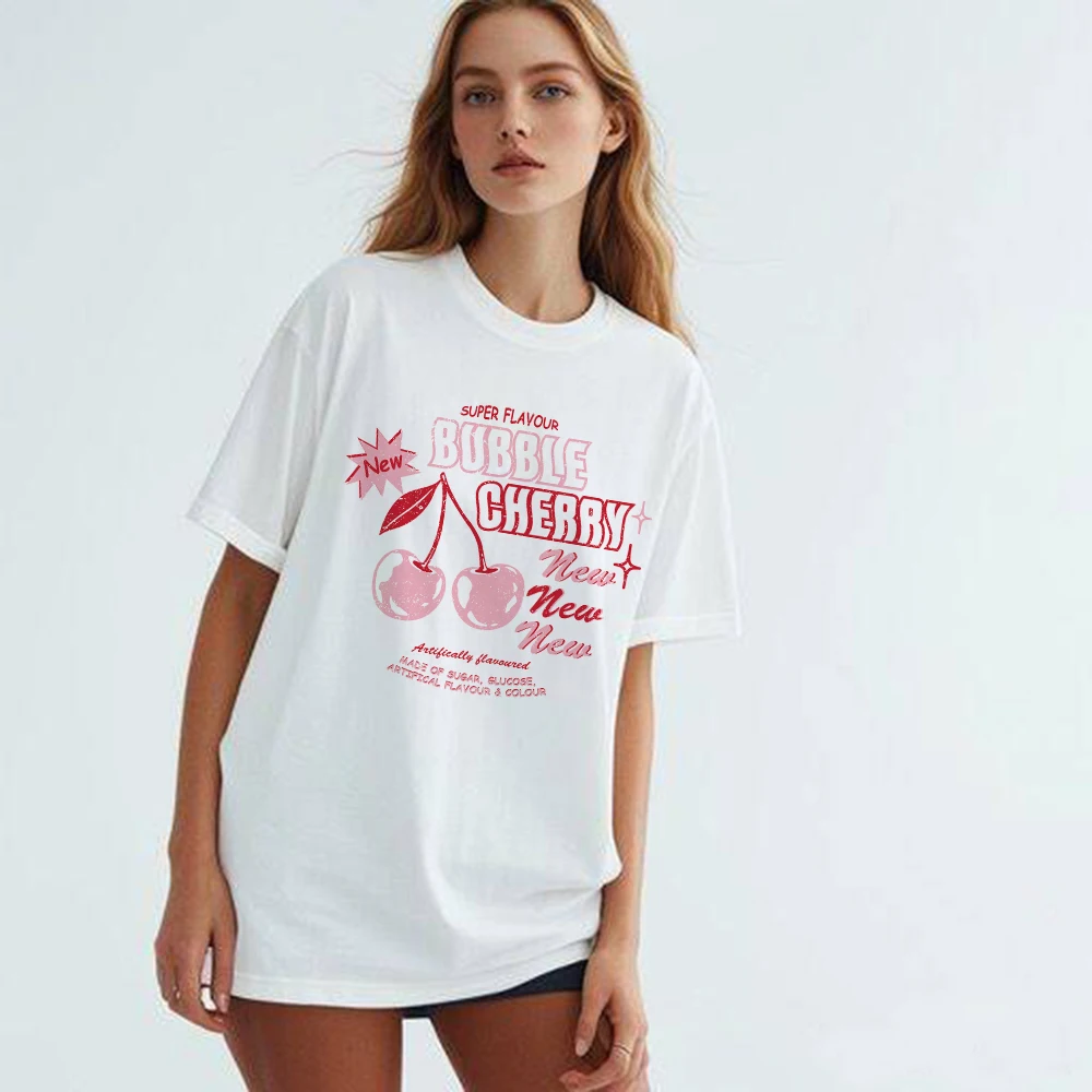 4222 Delicous Cherry Fashion T Shirt Women Graphic Tee Kawaii Top Female Clothes Casual Y2k Vintage Aesthetic Streetwear  Flora