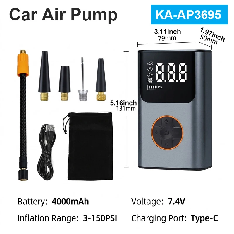 70W Wireless Portable Air Compressor Pump 3600mAh Rechargeable Tire Inflator with Digital Display 3-150PSI for Car Bike Ball