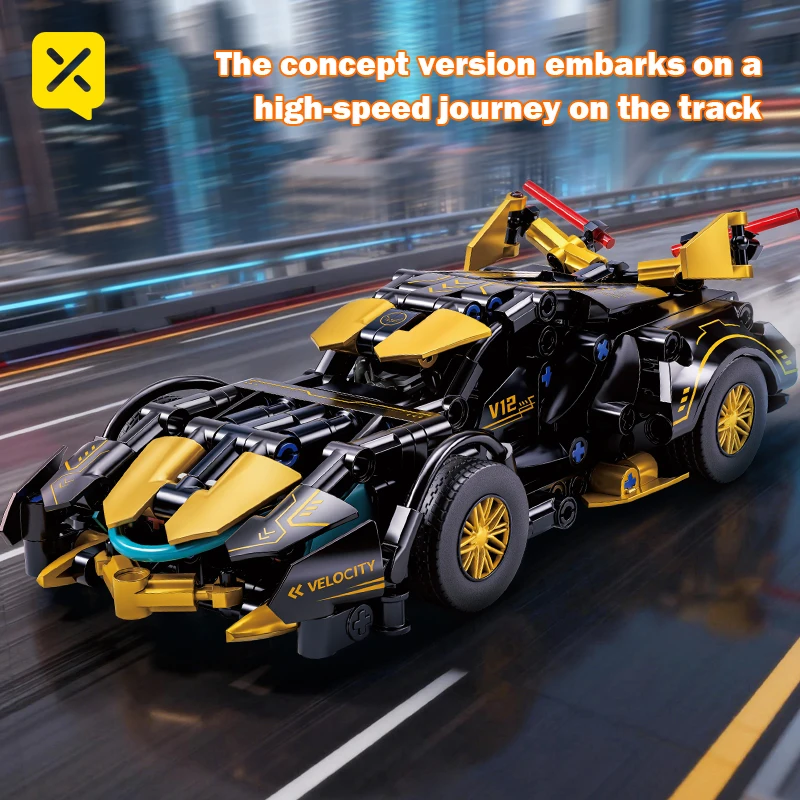 

High-Speed 313PCS Concept Track Supercar Building Blocks Black Gold Racing DIY Model Assembly Bricks Kits for Kids Collection