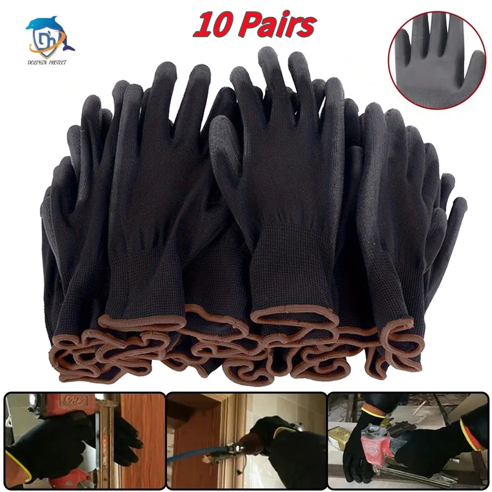 10 Pairs Black Durable Safety Gloves - Anti-Slip, Wear-Resistant, ESD Protection for Gardening & Woodworking