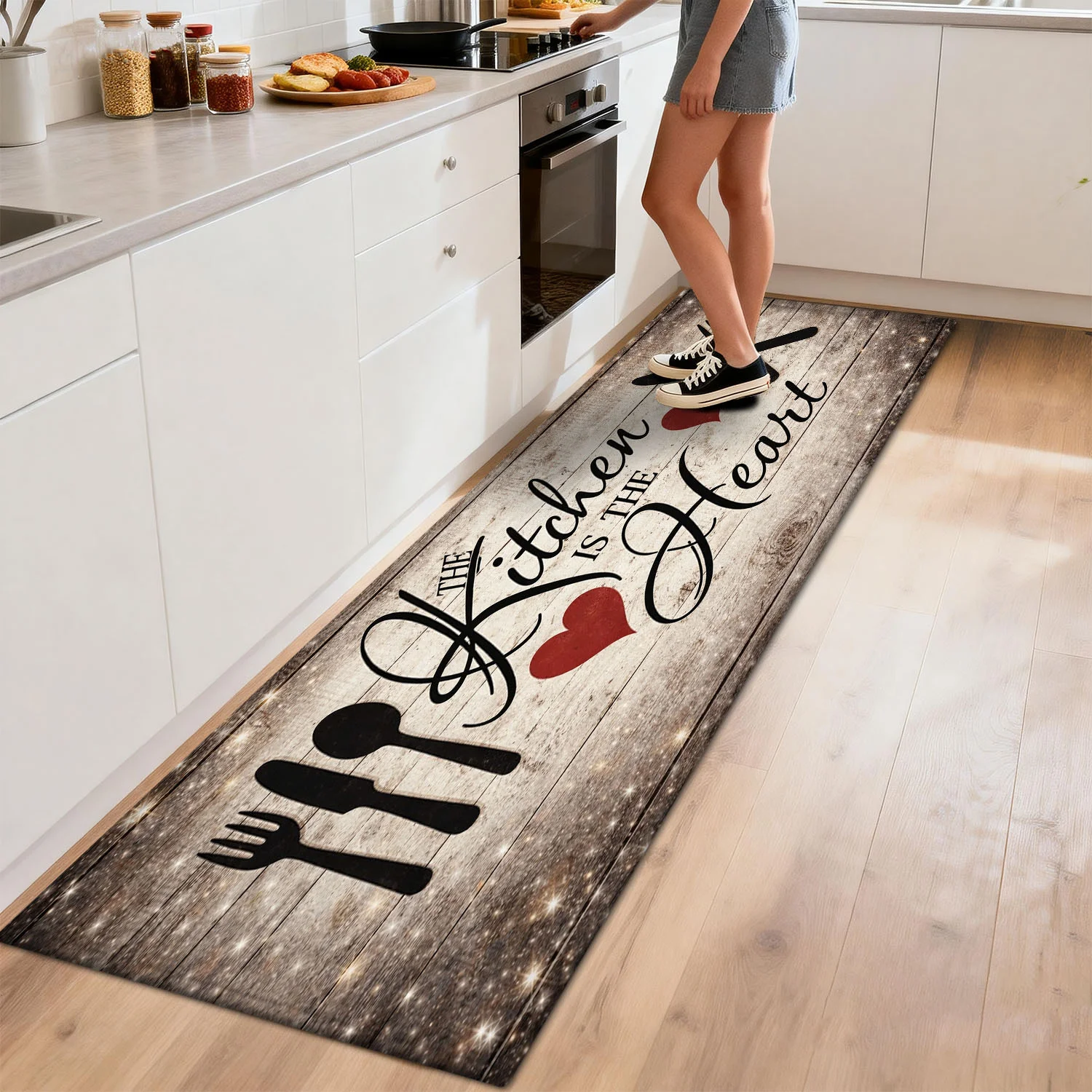 VIKAMA Knife and Fork Heart Kitchen Carpet Non-Slip Soft Corridor Long Carpet Laundry Balcony Floor Mat Home Decoration