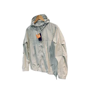 UPF50+Men's Hooded Windbreaker Jacket - Ultra Light Summer Zipper Pocket Elastic Cuffs Suitable for Outdoor Hiking and Running 5