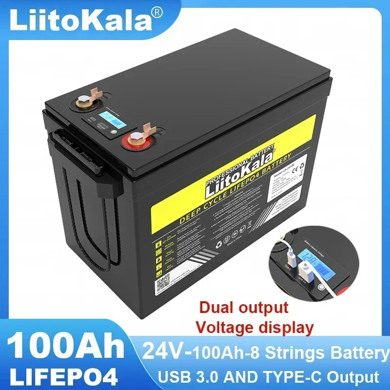 LiitoKala 24v 100AH 8s LiFePO4 Lithium Battery USB3.0 Type-C Output for RV travel Inverter Car lighter Batteries 29.2V Charger