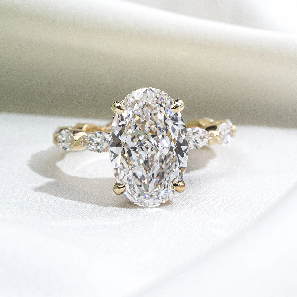 

Latest Design Fine Ring Jewelry 18k Solid Gold Luxury Wedding Ring 5CT E VS2 Oval Lab Grown Diamond Ring