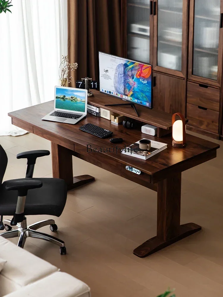 

P12pj12-*All solid wood intelligent silent lifting desk household North American black walnut writing desk