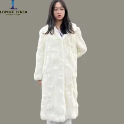 Real Rex Rabbit Fur Coat for Women,High Quality Jackets,Covered Button Overcoat,Hooded,Thick Warm,Female Clothing,New, Winter
