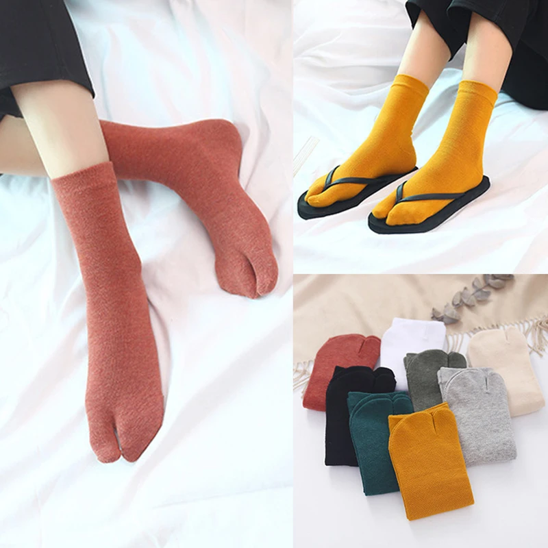 Japanese Style Women Two Finger Cotton Socks Kimono Flip Flop Sandal Split Ninjia Tabi Toe Socks