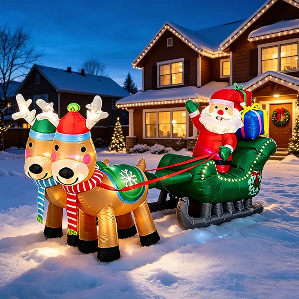 7.8Ft/2.4M Christmas Inflatables Outdoor Decorations with LED Lights Inflatables Santa Claus on Sleigh with 2 Reindeer Deer