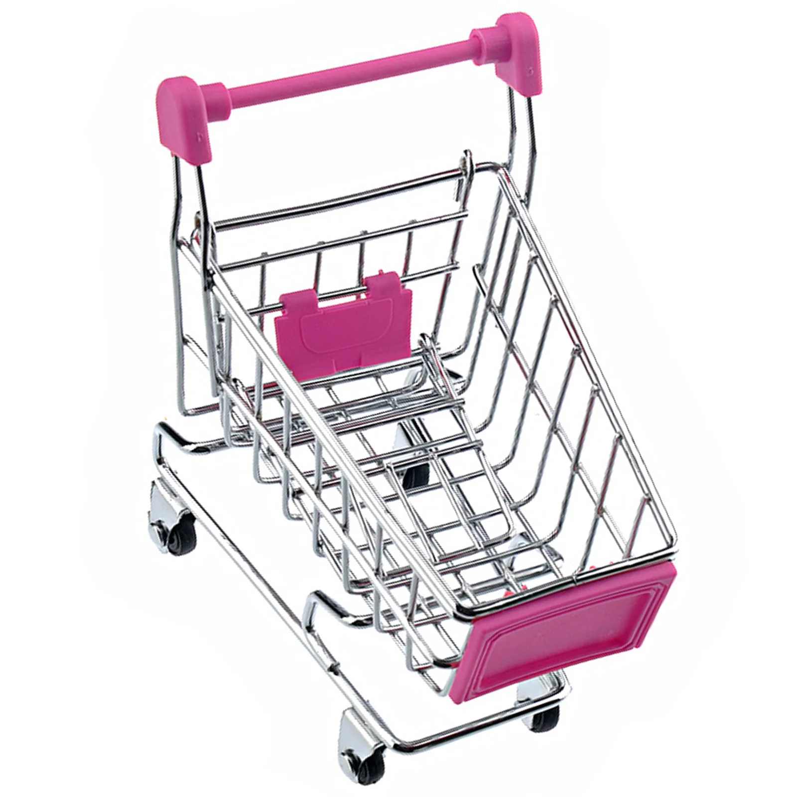 Mini carrinho de compras em forma de cesta de armazenamento organizador de mesa (rosado)