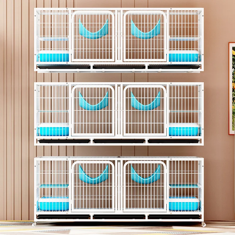 Steel square cat cage stackable design, safety closing mechanism, easy to clean, tray simple assembly
