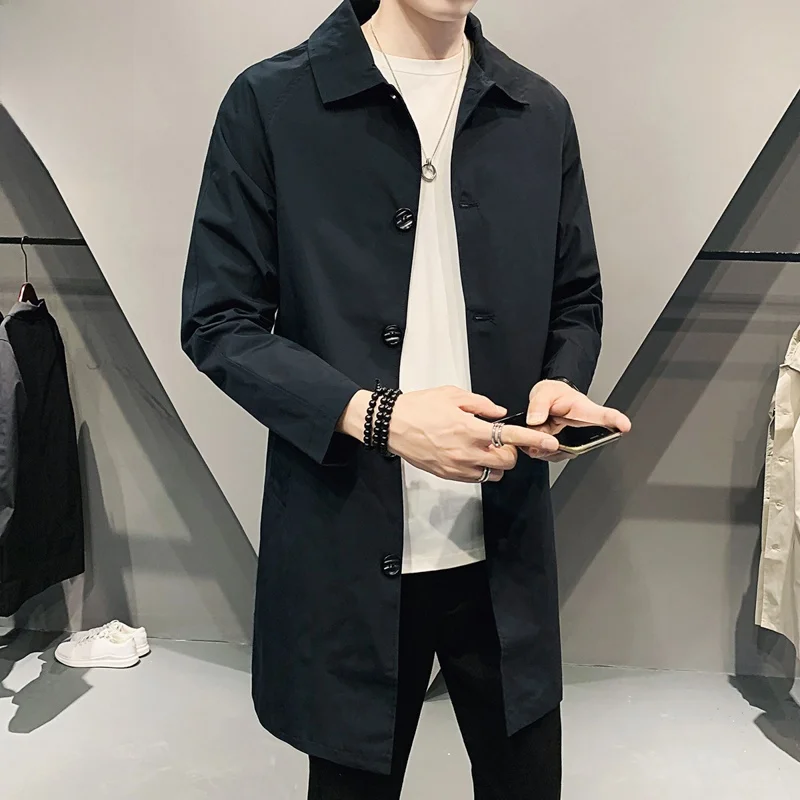 

Men's Mid-Length Jaet Spring 2023 Faionable Bla Casual Coat Loose Fit Button Decor Polyester Fiber Long Sve