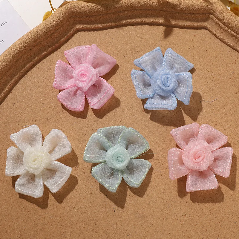 Shoe Charm 1 Piece Pink Chiffon Small Five Petal Blossom Delicate Sweet Lightweight Versatile DIY Decor for Clogs Jelly Crystal