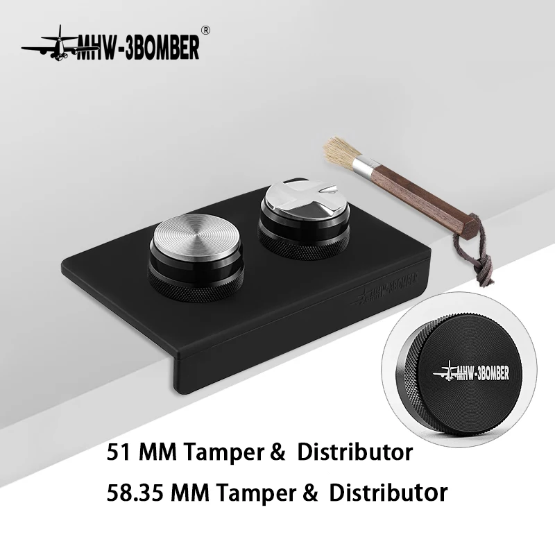 MHW-3BOMBER 51/53/58mm Coffee Distributor and Espresso Tamper Professional Tamping Mat and Brush Set Home Barista Accessorie