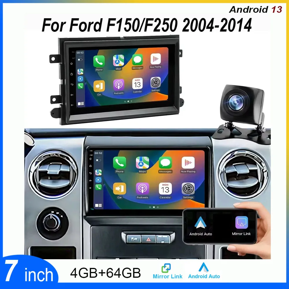 7inch Android 13 Car Stereo GPS Navigation 4+64G For Ford F150/F250 2004-2014 Wireless fit for Carplay Android AutoTouchscreen