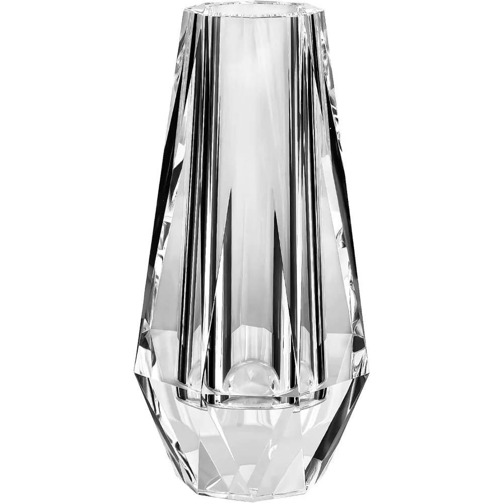 Flower Crystal Vase, 8.27 inches Modern Crystal Vase, Lead-Free Flower Vase, European Crafted for Table, Home Decoration