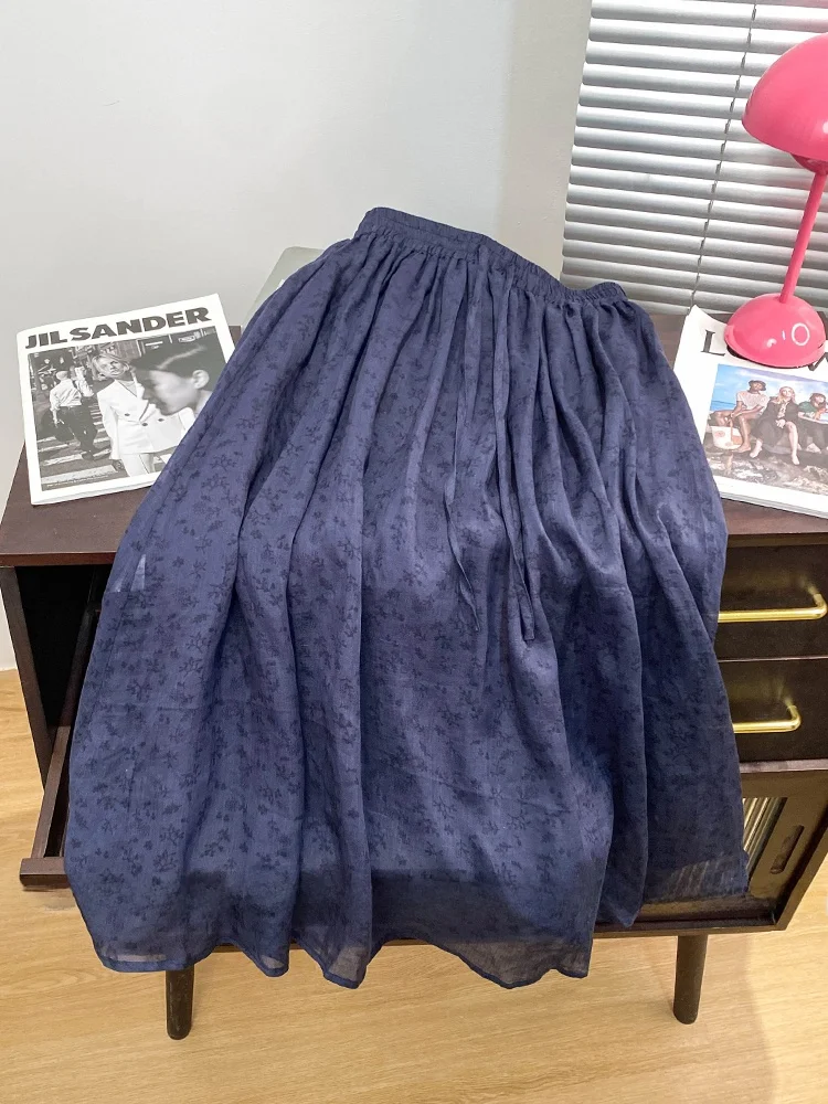 

Artistic Floral Print f Skirt Women's Summer Elastic Waist Loose A-Line Midi Skirt Vintage Sle High Waist Thin Material