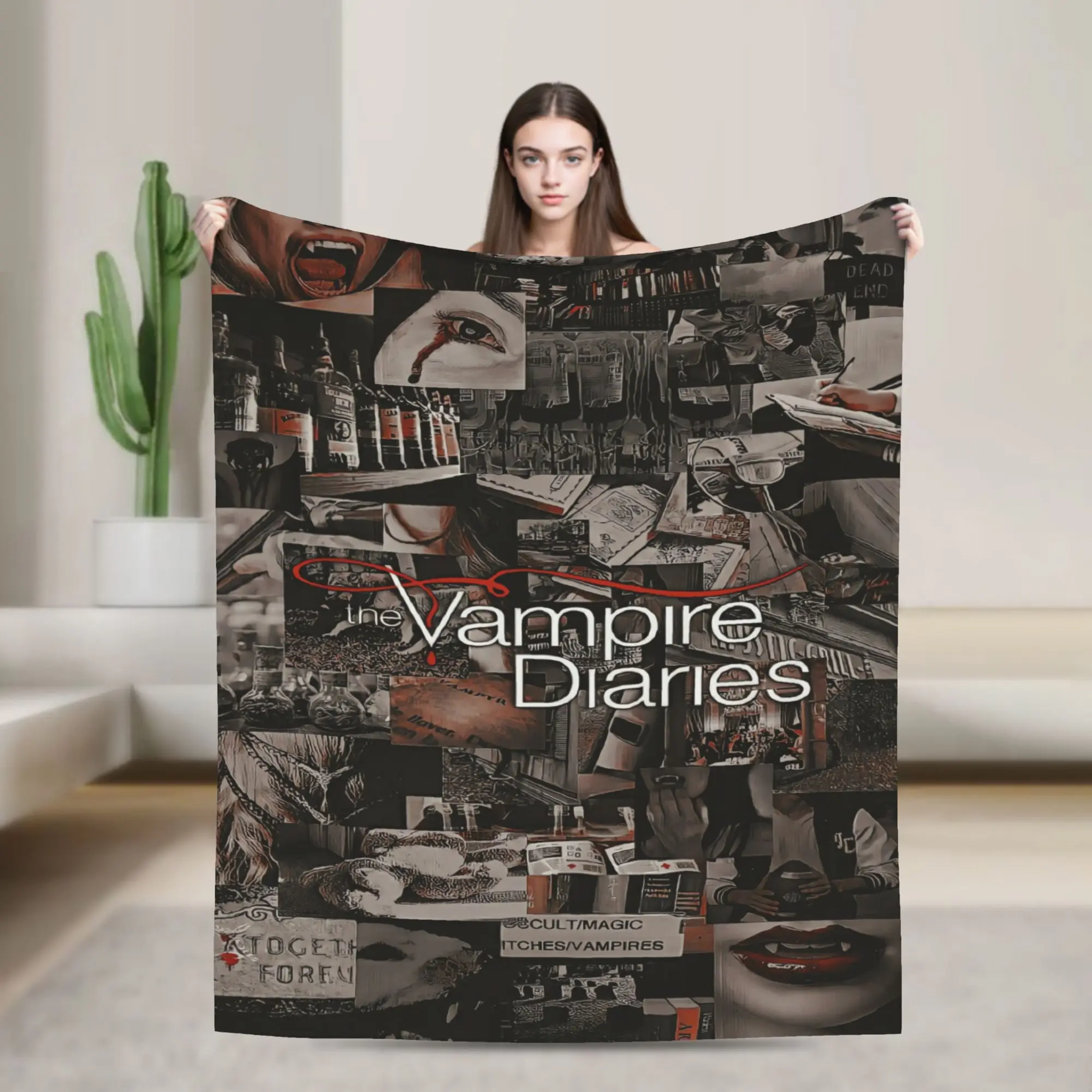 Vintage Grunge Portrait The Vampire Diaries Soft Warm Blanket  Students Plush Throw Blanket Bed Flannel Bedspread Sofa Bed Cover