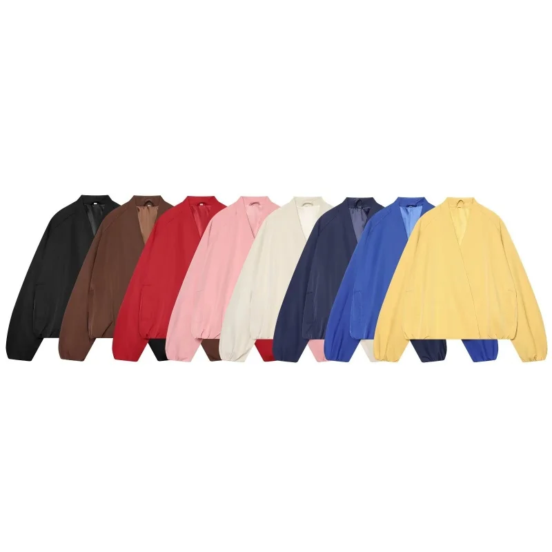 Women's jacket 2026 autumn new European and American street style fashion solid colour long sleeve bomber jacket