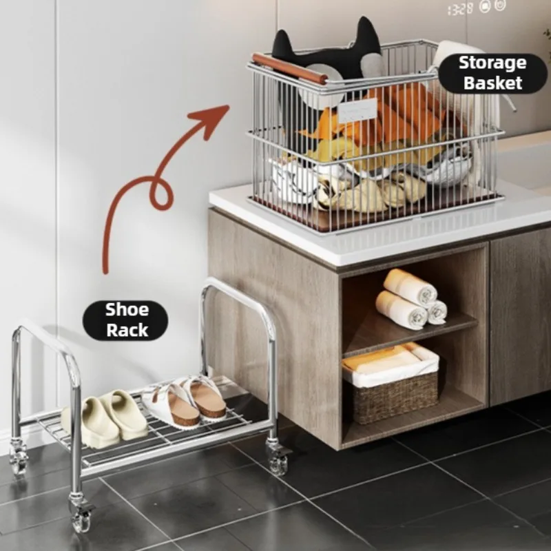 Steel Wire Laundry Basket Cart Bathroom Organizer Baskets Large Hamper Multifunctional Hampers with Wheels Home Organization