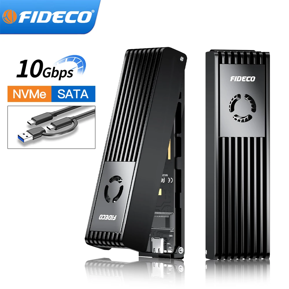 fideco-ポータブル-m2-nvme-sata-ssd-エンクロージャー-m2-nvme-to-usb-アダプター-冷却ファン搭載-uasp-および-trim-対応-工具不要で取り付け可能