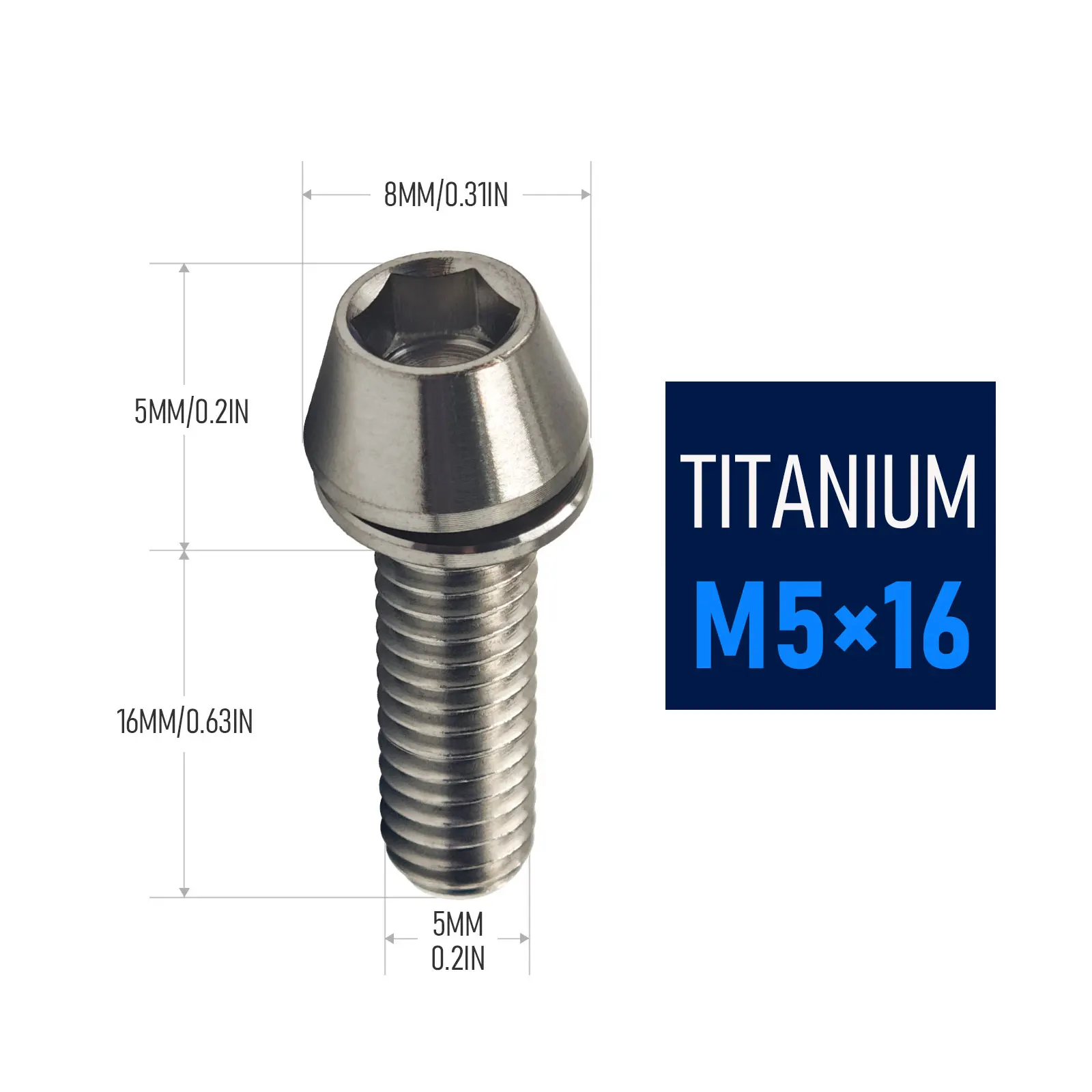 6 Pieces Titanium Bolts Hexagon Socket M5x16 18mm Tapered Head Screw for MTB Bike Bicycle Stem Parts