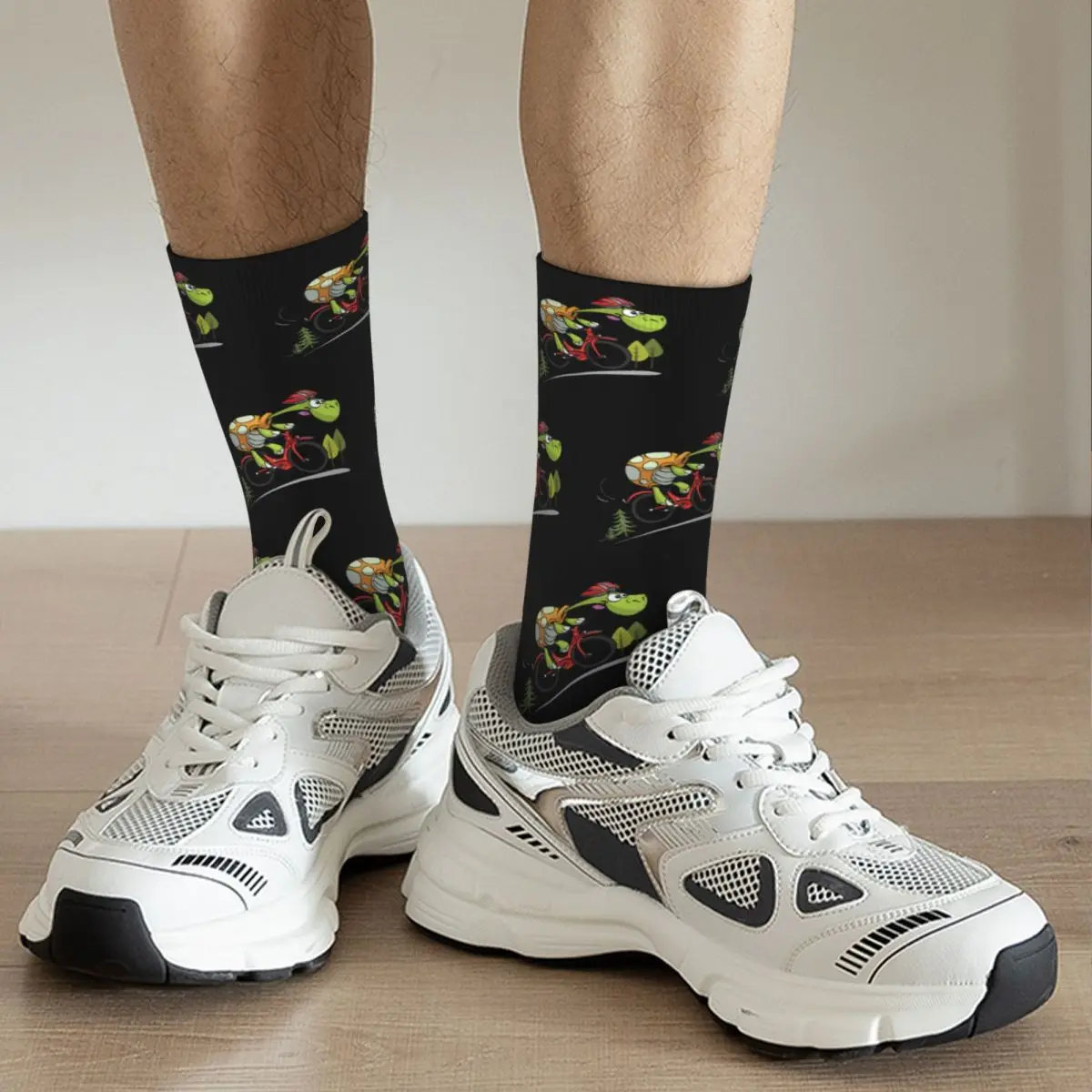 Happy Funny Male Men Socks Casual Cool Turtle On The Bike Sock Bicycle MTB Mountain Sport Women's Stockings Summer Autumn Winter