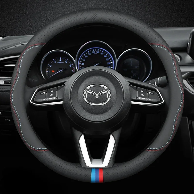 Leather Car Steering Wheel Cover for Mazda 2 3 5 6 CX90 BT-50 CX-60 CX-4 CX5 CX9 CX7 CX3 CX70 CX80 CX50 MX5 MX50 Accessories