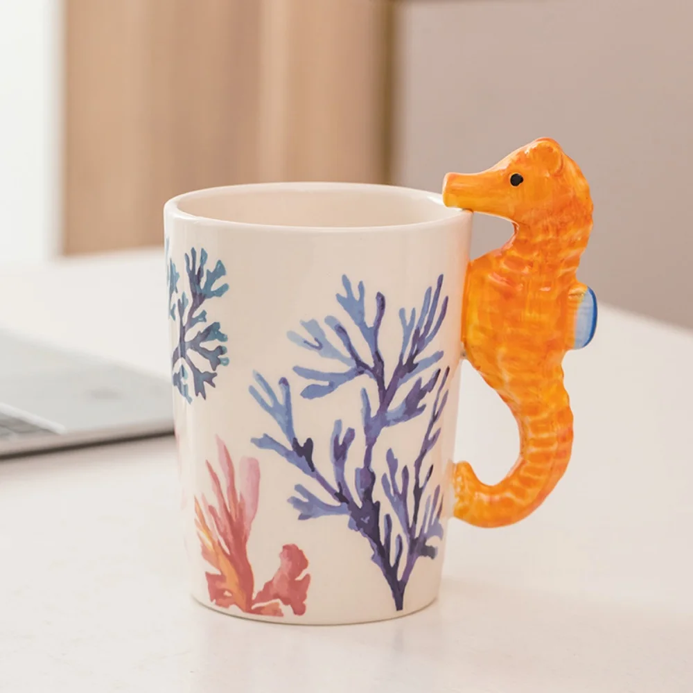 Dolphin Seahorse Octopus Ceramic Mug Coffee Cup With Handle Marine Animal Porcelain Milk Tea Mug Gift For Kids