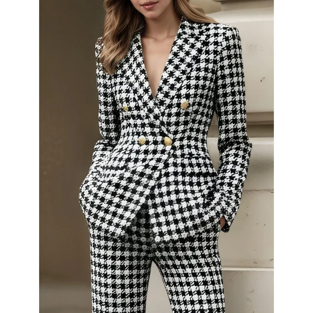

Fashion Plaid Suits for Women 2 Piece Set Double Breasted 4 Button Womenzara woman 2025 new collection ropa mujer traf