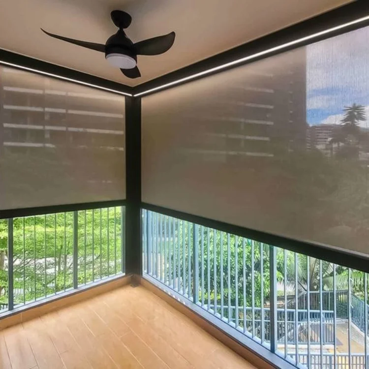 

Motorized Zip Track Roller Blinds Low Price Windproof Aluminium Outdoor Indoor Blinds for Office Kitchen Bedroom Indoor Use