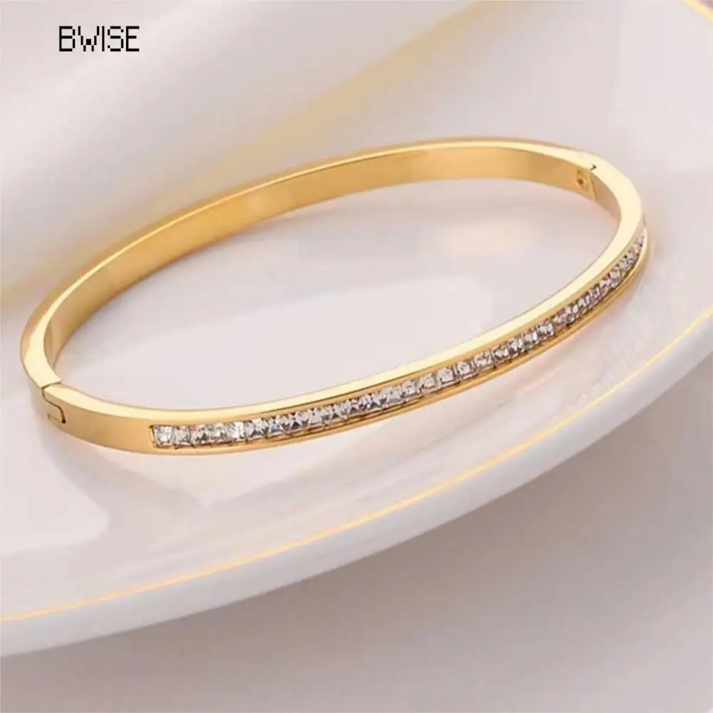 Bwise Ins Style Stainless Steel Bracelet Jewelry Inlaid Cubic Zircon Bracelet Bangles for Women Waterproof Trendy Christmas Gift