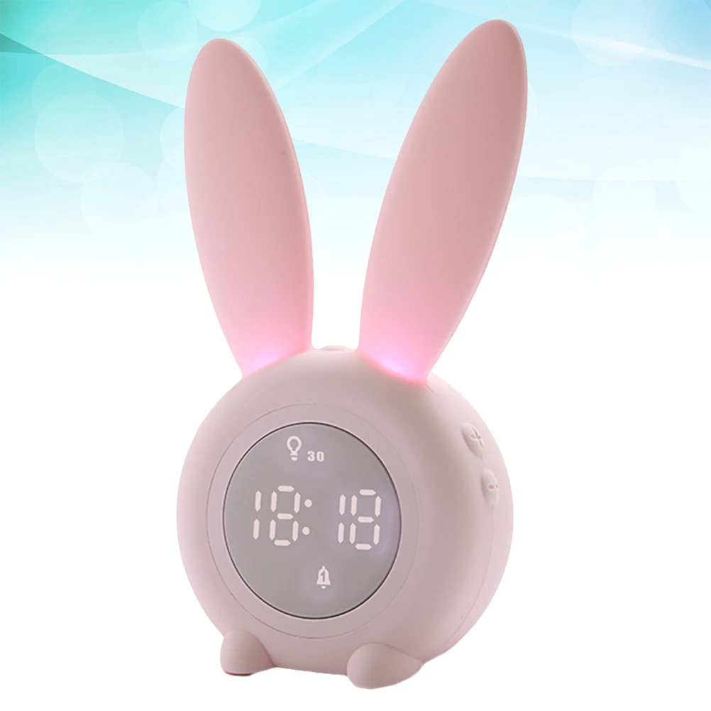 

Night Light Alarm Clock Pink Bunny Ear Led Desktop Mini Rabbit Usb Rechargeable Magnetic Hanging Auto Off 15S Countdown