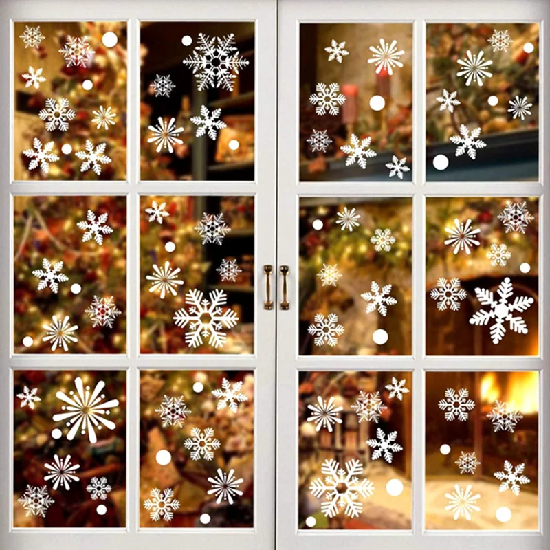 36pcs/lot White Snowflake Christmas Wall Stickers Glass Window Sticker Christmas Decorations for Home New Year Gift Navidad 2024