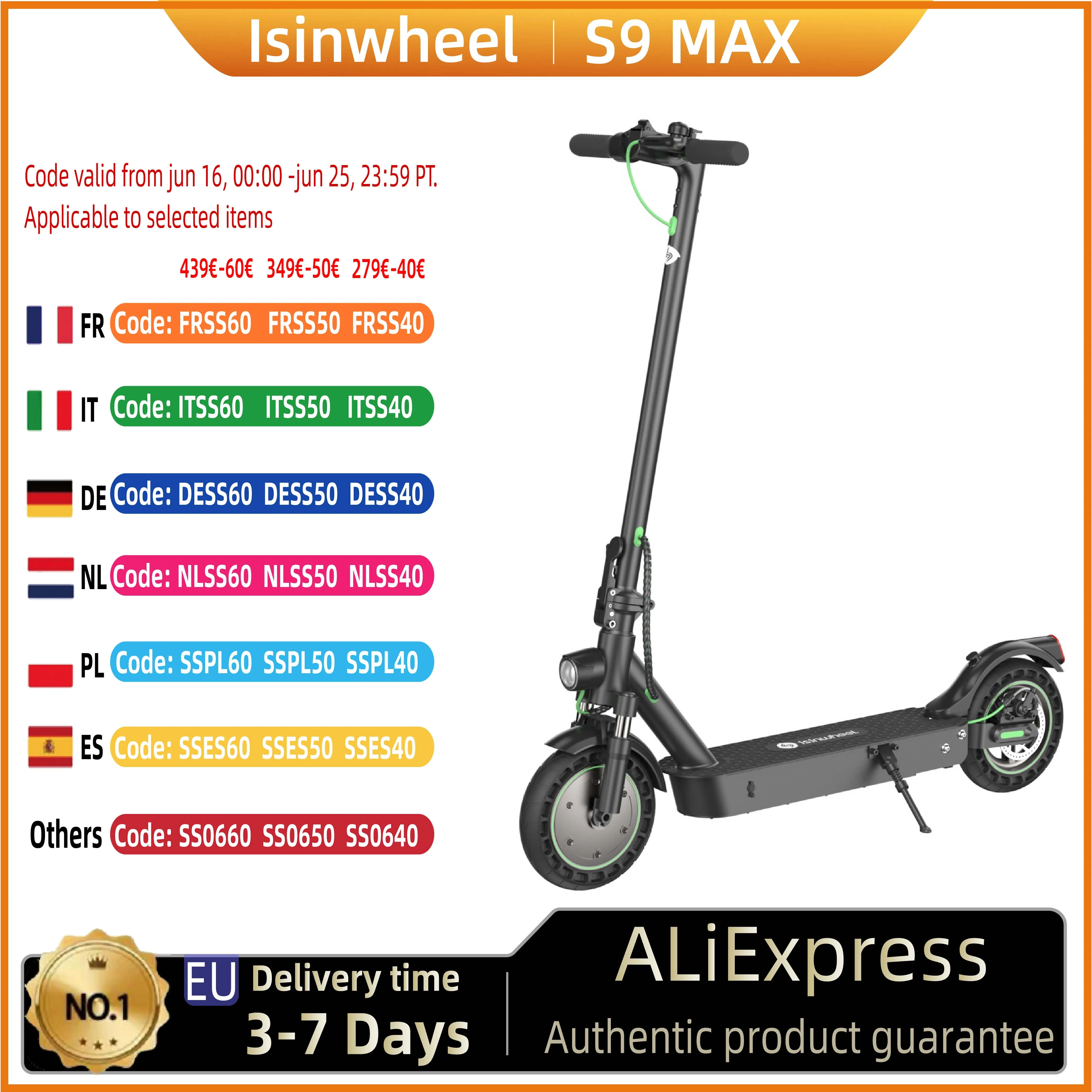 isinwheel S9 Max Adult Electric Scooter 500W Motor Electric Scooter 36V 10.4Ah Battery 10 Inch Foldable City Electric Scooter