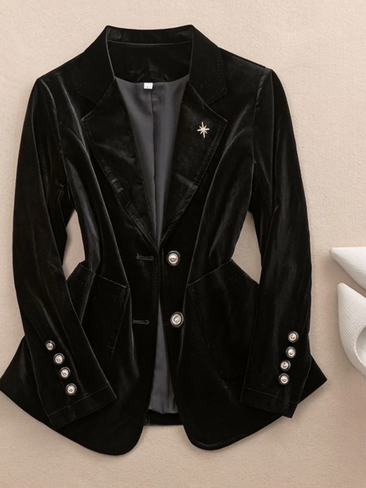 

Женский костюм Bla Velvet Long Sve с вельветовыми брюками и высокой талией, однотонный однотонный костюм на одной пуговице