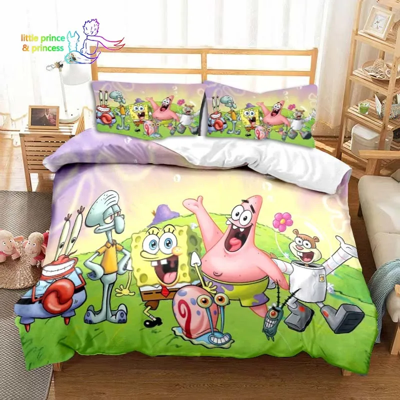 Imagem -03 - Desenhos Animados 3d Spongebobs Print Conjunto de Cama para Adultos e Crianças Solteiro Gêmeo Completo Rainha King Size Quarto Presente