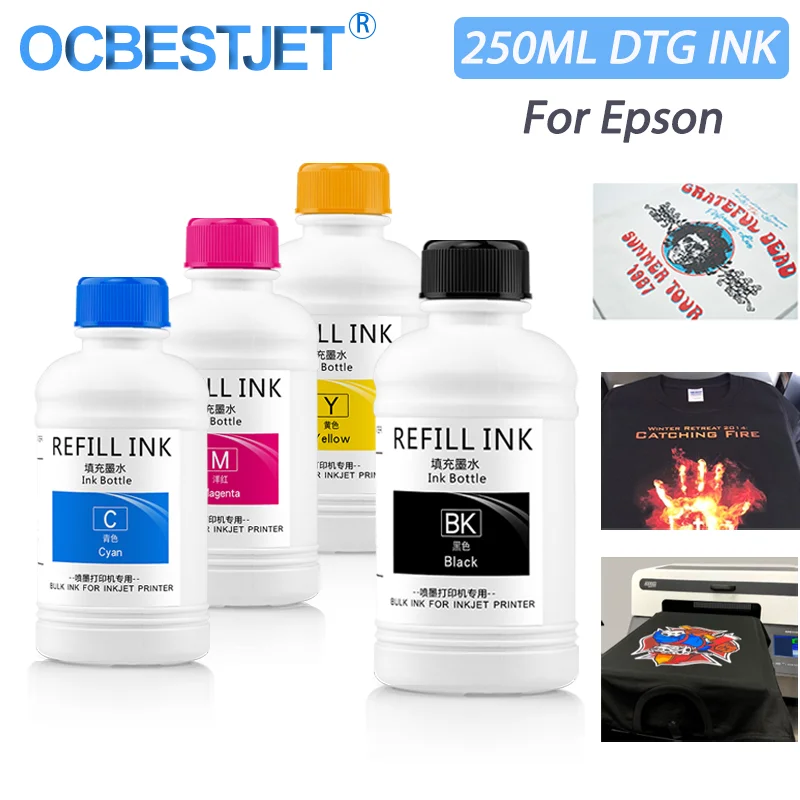 250ML*4 DTG Ink For Epson 1390 1410 L800 L1800 P600 P800 F2000 F2100 F3070 R1900 R2000 XP600 TX800 DX5 DX6 DX7 DX9 DX10 Printer