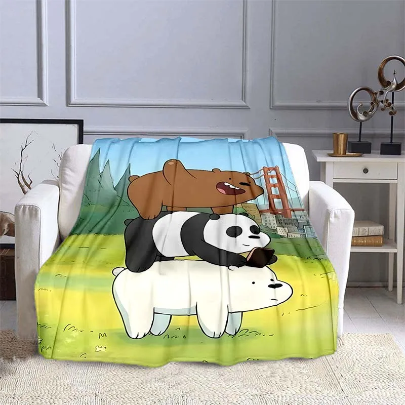 10 Size MINISO We Bare Bears Pattern Blanket Warm Soft Fluffy Kids and Adult Sofa Bed Throw Blanket Outdoor Travel Camping Sheet