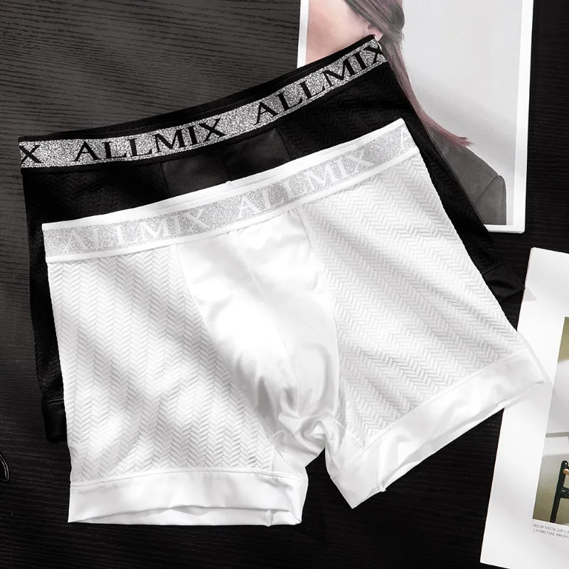 

SP&CITY Summer Silver Letter Belt Men's Underwear Sexy Wide Waist Breathable Mesh Boxer Comfortable10A Antibacterial Male Shorts