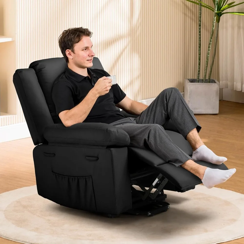 Power Lift Recliner Elderly, Lift Chair Heat and Massage，PU Recliner Sofa 2 Side Pockets and Infinite Position Living Room